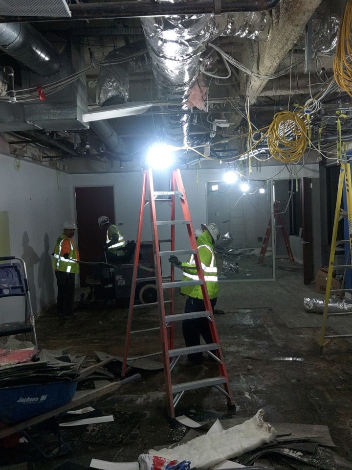 ceiling removal demolition at prudential retirement services building