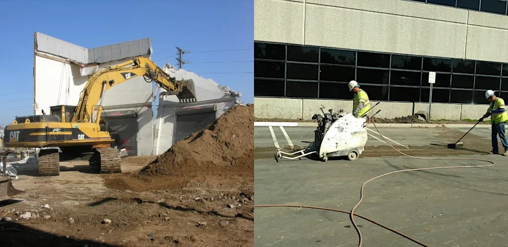 split screen of demolition and concrete cutting by Intracut