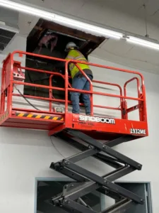 cinmark demolition project with construction lift view 1