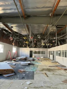 cinmark demolition project with hanging ventilation view 1