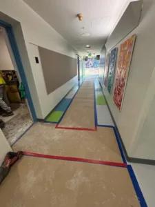 tile removal project at irmas campus school -inside view 1