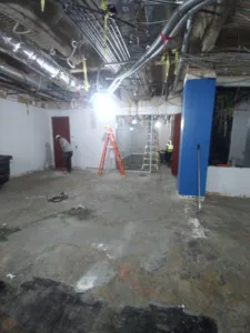 finished ceiling and floor removal after selective demolition at prudential financial's retirement services office in thousand oaks, ca