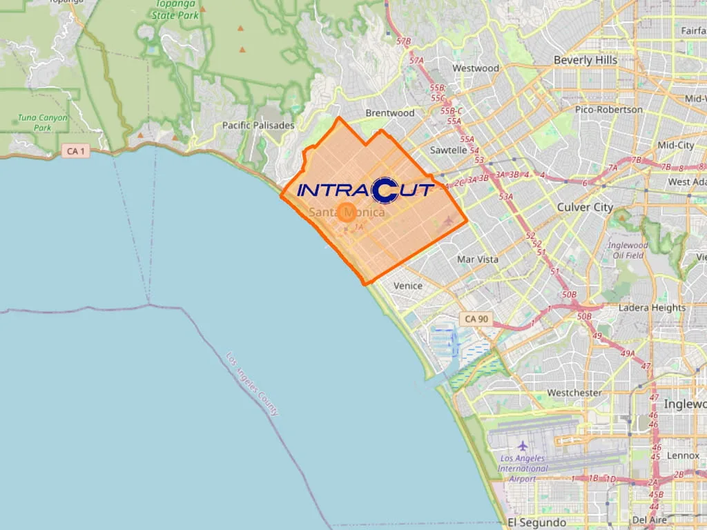 Map outline of Santa Monica, CA where Intracut provides concrete cutting and demolition services