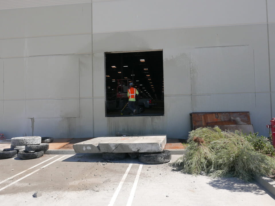 front view of wall saw opening at ups facility in riverside, ca
