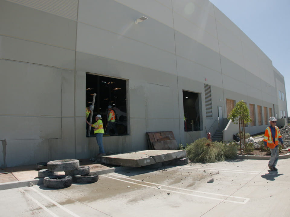 angle view of wall saw opening at ups facility in riverside, ca