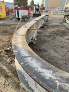 close up of a guardrail about to be removed at northrop grumman demolition site