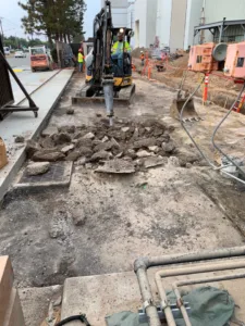 concrete trenching for utility upgrade at northrop grumman demolition site