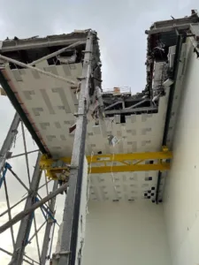 disassembly of bridge crane components at northrop grumman demolition site