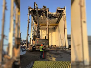 view of a demolished high-bay building at northrop grumman