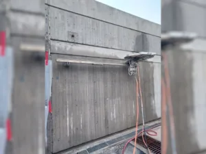 Concrete wall sawing cuts 14-inch depth, spanning 52 linear feet at Vans Skatepark in Costa Mesa