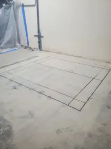floor cut markings created by concrete flat sawing at Pyramid Labs in Costa Mesa