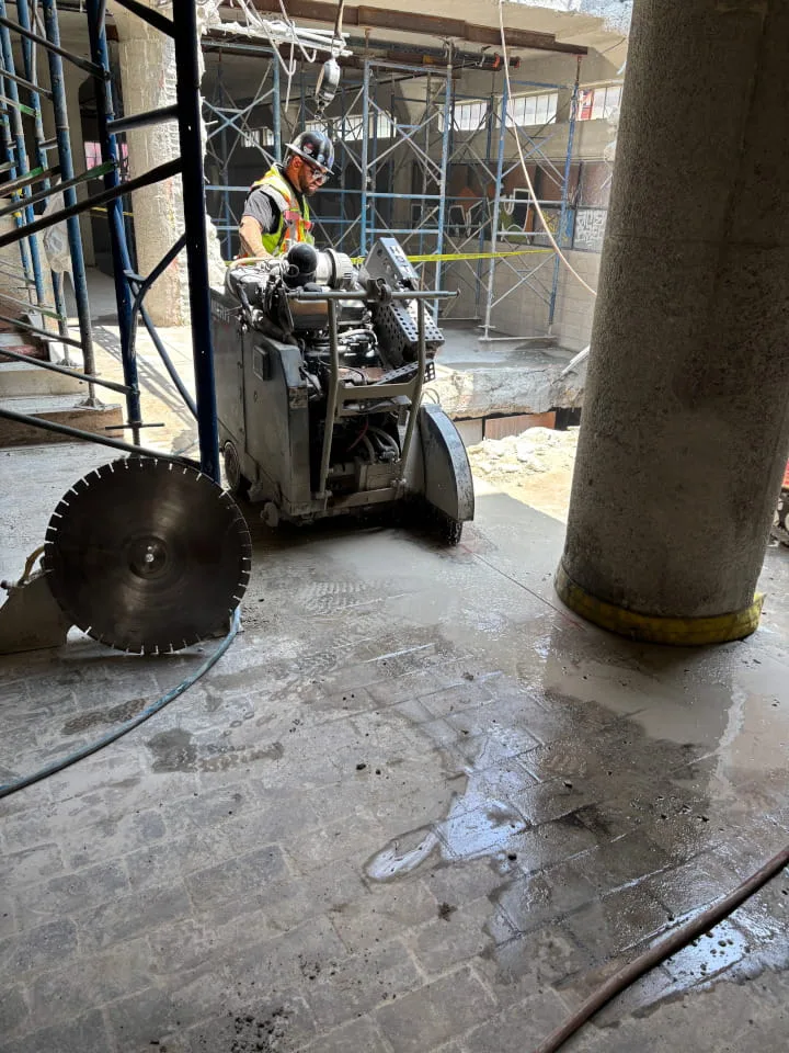 flat slab sawing for indoor concrete cutting project for Canyon Builders in Downtown Los Angeles